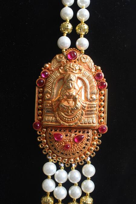 Shop Nayaab By Sonia Gold Plated Trimala Temple Pendant Necklace Online at Aza Fashions Shop_Nayaab By Sonia_Gold Plated Trimala Temple Pendant Necklace _Online_at_Aza_Fashions
