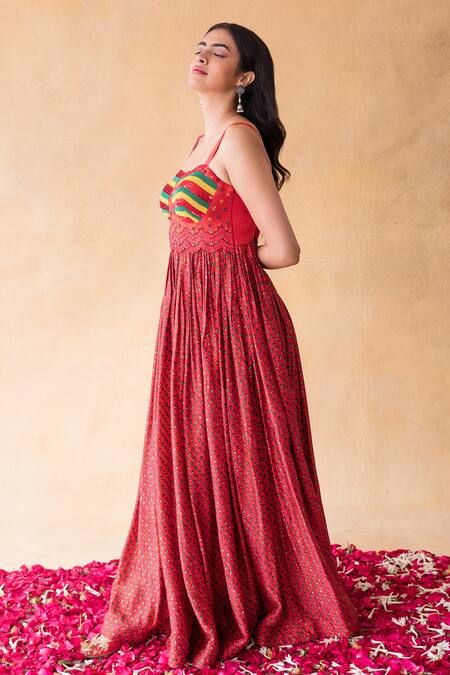 Buy Shachi Sood Red Dupion Silk Floral Square Neck Sequin Embellished Flower Print Gown Online at Aza Fashions Buy_Shachi Sood_Red Dupion Silk Floral Square Neck Sequin Embellished Flower Print Gown _Online_at_Aza_Fashions