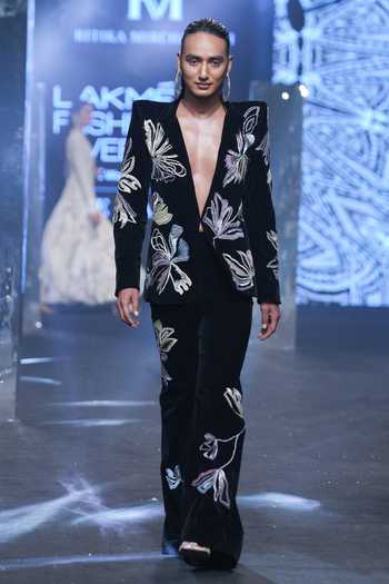 Buy Ritika Mirchandani Black Suede Beads, Diamonds Lina Flower Embroidered Blazer And Pant Set Online at Aza Fashions Buy_Ritika Mirchandani_Black Suede Beads, Diamonds Lina Flower Embroidered Blazer And Pant Set _Online_at_Aza_Fashions