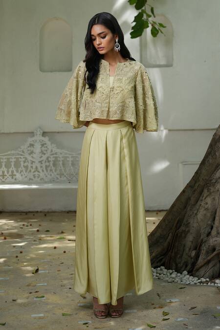 Buy Label Ruhbab Yellow Organza, Silk Sequins, Crystals, Applique, Floral Jacket Pant Set Online at Aza Fashions Buy_Label Ruhbab_Yellow Organza, Silk Sequins, Crystals, Applique, Floral Jacket Pant Set _Online_at_Aza_Fashions