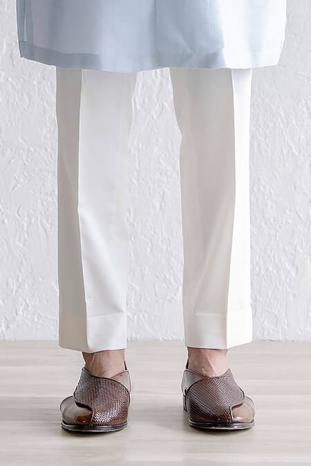 Qbik_Blue Silk, Viscose, Wool Embroidery Kashmiri Nehru Jacket And Kurta Set_Online_at_Aza_Fashions