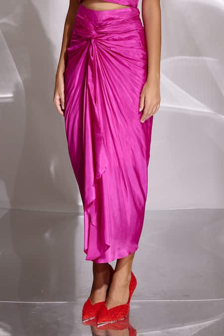 Buy_Betrue_Pink Silk, Cotton Knotted And Draped Skirt _Online_at_Aza_Fashions