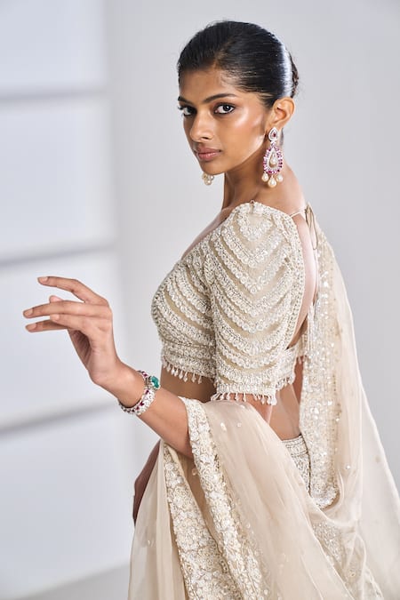 Buy Seema Gujral Beige Dupatta Organza, Lehenga And Blouse Raw Silk Embroidered Bridal Set Online at Aza Fashions Buy_Seema Gujral_Beige Dupatta Organza, Lehenga And Blouse Raw Silk Embroidered Bridal Set _Online_at_Aza_Fashions