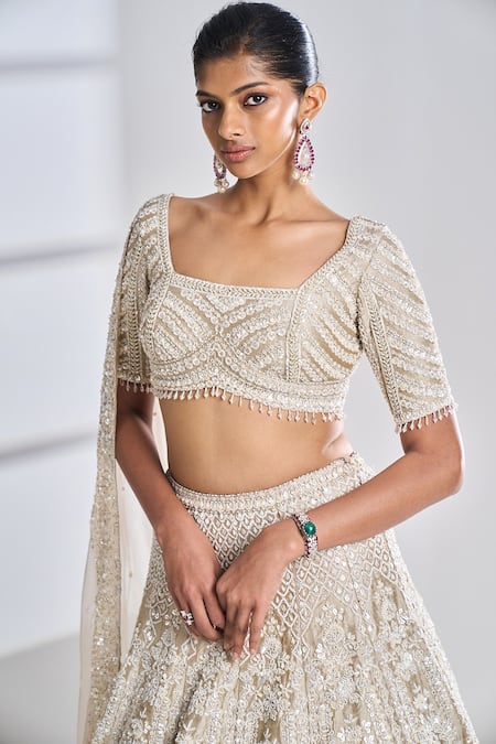 Shop Seema Gujral Beige Dupatta Organza, Lehenga And Blouse Raw Silk Embroidered Bridal Set Online at Aza Fashions Shop_Seema Gujral_Beige Dupatta Organza, Lehenga And Blouse Raw Silk Embroidered Bridal Set _Online_at_Aza_Fashions