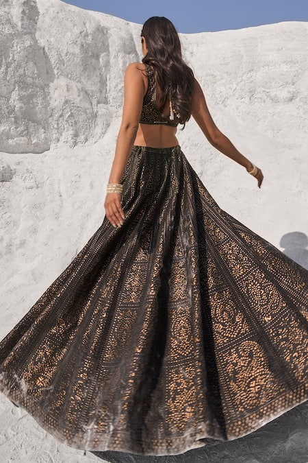 Buy Seema Gujral Black Leather, Organza, Silk Cut Work Floral Cut-work Detail Lehenga Set Online at Aza Fashions Buy_Seema Gujral_Black Leather, Organza, Silk Cut Work Floral Cut-work Detail Lehenga Set _Online_at_Aza_Fashions