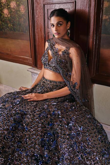 Heavy Designer Velvet Brown Color Bridal Wear Lehenga Choli