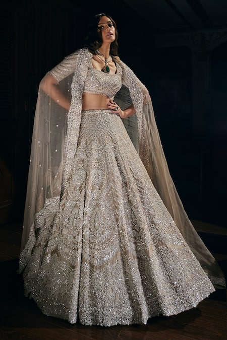 Buy Seema Gujral Beige Dupatta Organza, Lehenga And Blouse Raw Silk Embroidered Bridal Set Buy_Seema Gujral_Beige Dupatta Organza, Lehenga And Blouse Raw Silk Embroidered Bridal Set