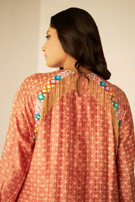 Buy_Betrue_Orange Chanderi Cotton Chains, Tie And Dye Shibori Pattern Top & Pant Set _Online_at_Aza_Fashions