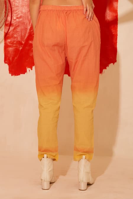 Shop Banana Labs Orange Cotton V-neck Bliss Hand Block Print Kaftan And Pant Set Online at Aza Fashions Shop_Banana Labs_Orange Cotton V-neck Bliss Hand Block Print Kaftan And Pant Set _Online_at_Aza_Fashions