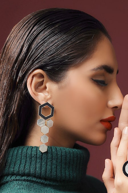 Buy_Varnika Arora_Enamel And Mother Of Pearl Evelyn Tiered Earrings _Online_at_Aza_Fashions