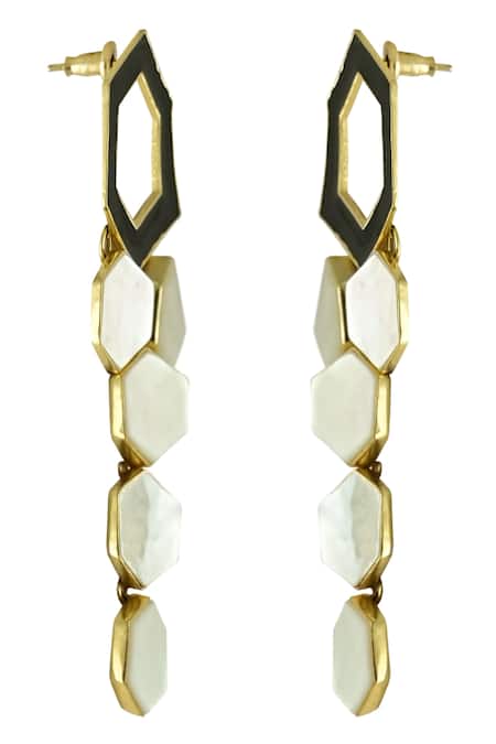 Varnika Arora_Enamel And Mother Of Pearl Evelyn Tiered Earrings _at_Aza_Fashions
