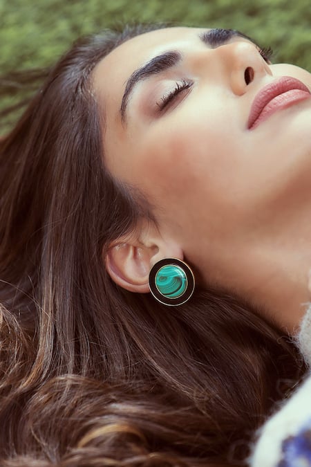 Shop_Varnika Arora_Black Alyssa Embellished Studs _Online_at_Aza_Fashions