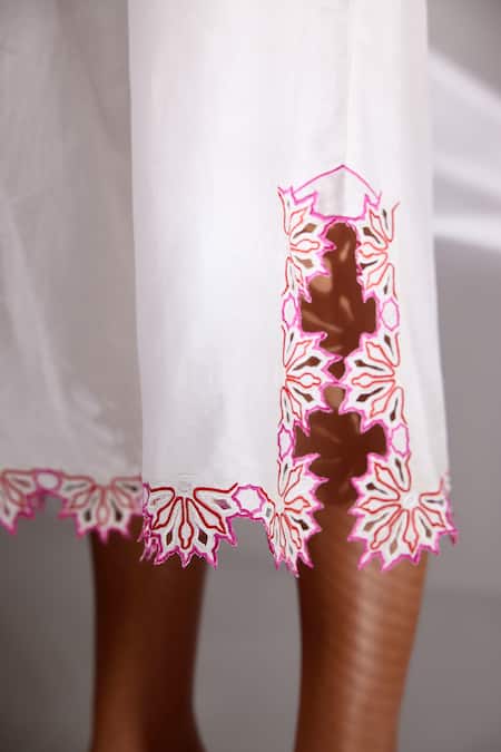 Betrue_White Chanderi Silk Embroidered Scallops Wide Legged Culotte  _Online_at_Aza_Fashions