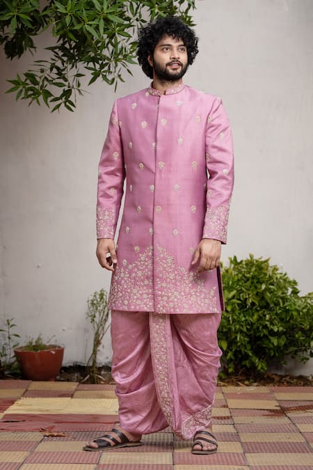 Hilo Design Purple Silk Embroidery, Zari Zardozi Sherwani Set Online at Aza Fashions Hilo Design_Purple Silk Embroidery, Zari Zardozi Sherwani Set _Online_at_Aza_Fashions