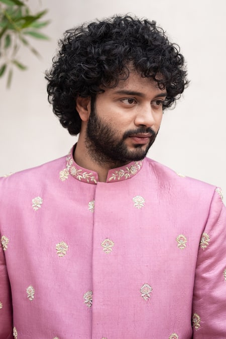 Shop Hilo Design Purple Silk Embroidery, Zari Zardozi Sherwani Set Online at Aza Fashions Shop_Hilo Design_Purple Silk Embroidery, Zari Zardozi Sherwani Set _Online_at_Aza_Fashions