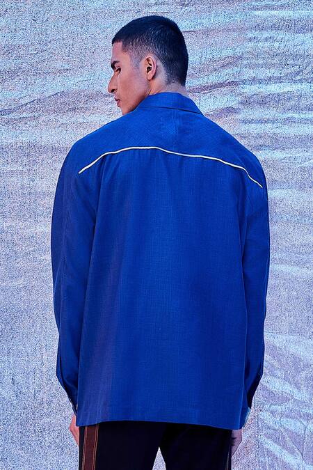 Buy Line Out Line Blue Cotton Streamline Patchwork Shirt Online at Aza Fashions Buy_Line Out Line_Blue Cotton Streamline Patchwork Shirt_Online_at_Aza_Fashions