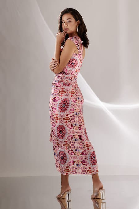 Shop_Betrue_Pink Satin, Silk Embroidery Kashan Print Wide Legged Pant _Online_at_Aza_Fashions