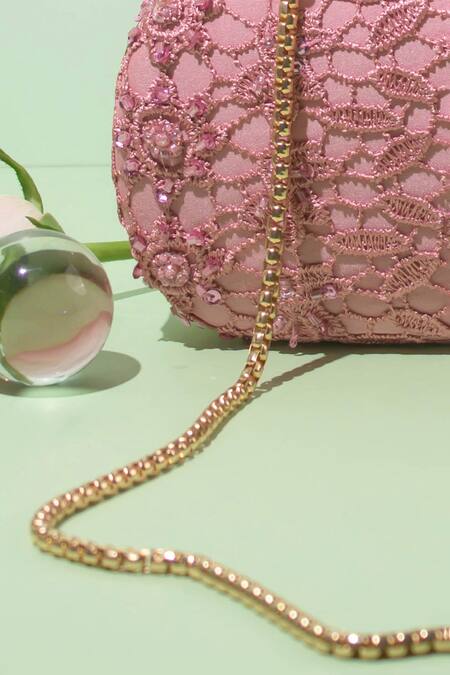 Buy Amyra Pink Embroidery, Crystals Cordon Flower Capsule Clutch Online at Aza Fashions Buy_Amyra_Pink Embroidery, Crystals Cordon Flower Capsule Clutch_Online_at_Aza_Fashions