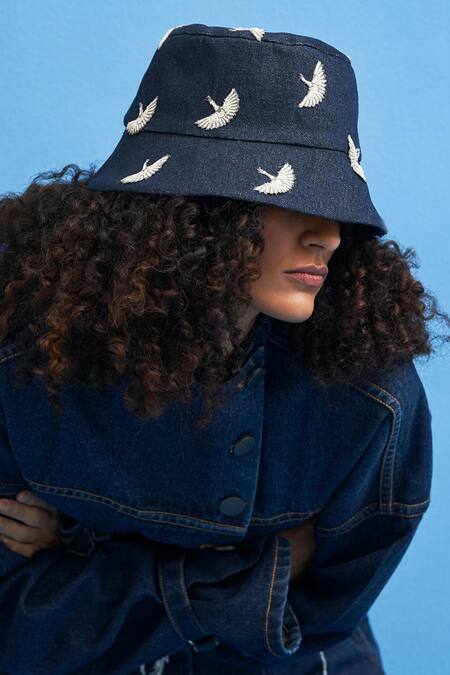 Siddhant Agrawal_Blue Embroidery Crane Bucket Hat _Online_at_Aza_Fashions