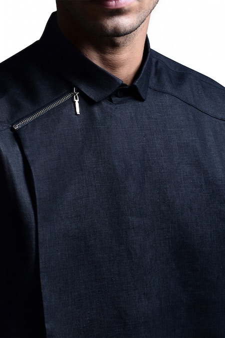Buy_Rohit Gandhi + Rahul Khanna_Black Cotton Aaragon Shirt _Online_at_Aza_Fashions