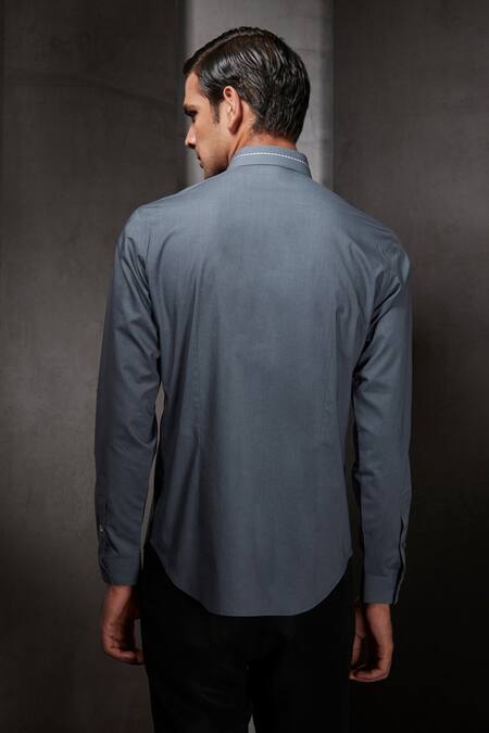 Buy_Rohit Gandhi + Rahul Khanna_Grey Cotton Diamonds Embroidered Shirt_Online_at_Aza_Fashions