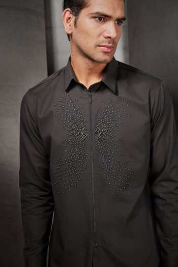 Buy Rohit Gandhi + Rahul Khanna Black Cotton Applique, Metallic Thread And Embellished Shirt Online at Aza Fashions Buy_Rohit Gandhi + Rahul Khanna_Black Cotton Applique, Metallic Thread And Embellished Shirt _Online_at_Aza_Fashions