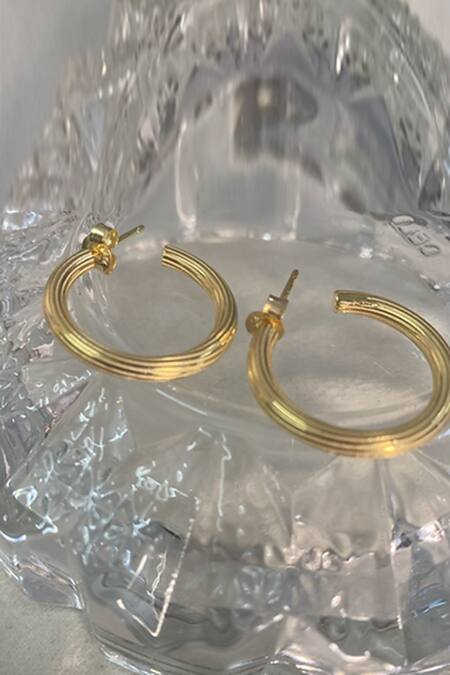 Anushka Jain Jewellery_Gold Plated Textured Hoop Earrings_Online_at_Aza_Fashions
