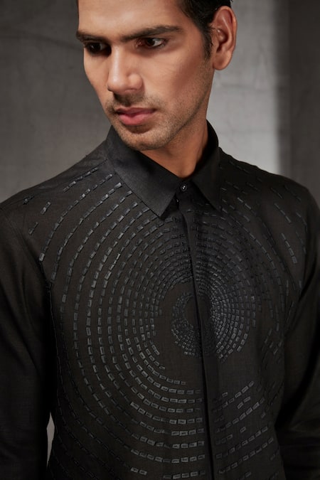 Buy Rohit Gandhi + Rahul Khanna Black Linen Applique Work Shirt Online at Aza Fashions Buy_Rohit Gandhi + Rahul Khanna_Black Linen Applique Work Shirt _Online_at_Aza_Fashions