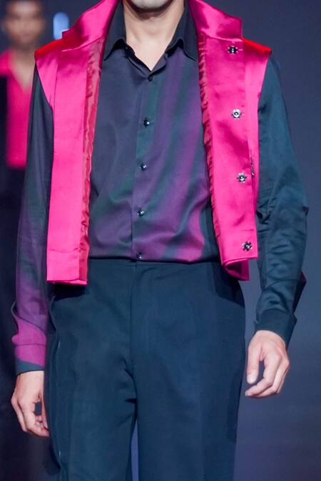 Dhruv Vaish Red Satin Vest Jacket Online at Aza Fashions Dhruv Vaish_Red Satin Vest Jacket_Online_at_Aza_Fashions