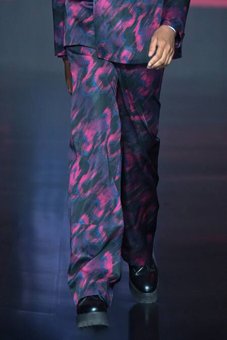 Dhruv Vaish Black Viscose, Satin Abstract Print Double Breasted Jacket And Trouser Set Online at Aza Fashions Dhruv Vaish_Black Viscose, Satin Abstract Print Double Breasted Jacket And Trouser Set_Online_at_Aza_Fashions