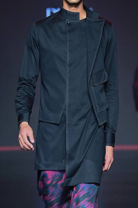 Dhruv Vaish Black Cotton Satin Asymmetric Hem Kurta 3