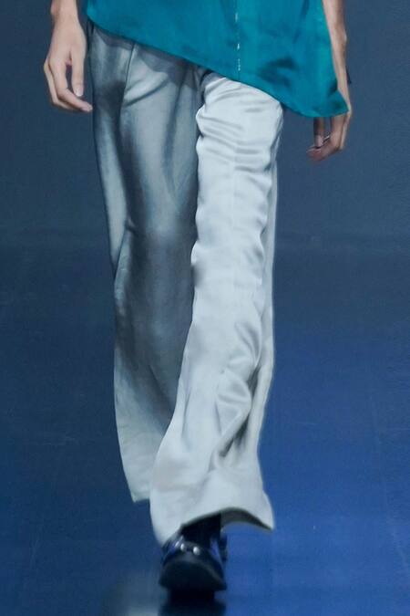 Dhruv Vaish_Grey Viscose, Satin Pleated Flared Trouser_Online_at_Aza_Fashions