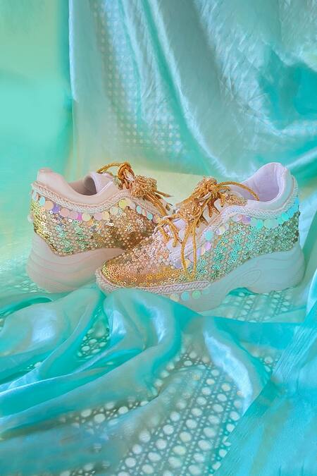 Shop_Chal Jooti_White Dazzling Damsel Sequin Embellished Wedding Sneakers_Online_at_Aza_Fashions