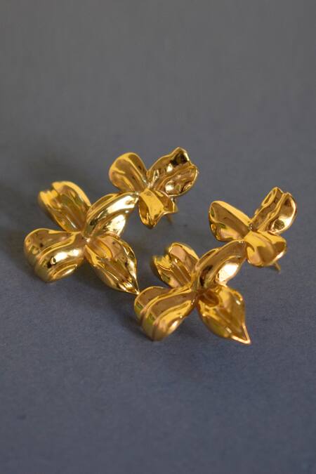 Anushka Jain Jewellery_Gold Plated Bloom Shaped Earrings_at_Aza_Fashions