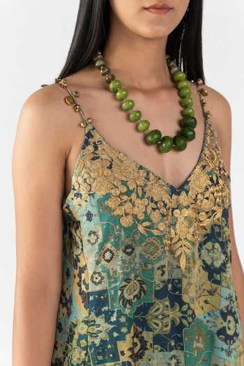 Shop_Nikita Vishakha_Green Georgette Floral V Neck Diana Printed Dress _Online_at_Aza_Fashions