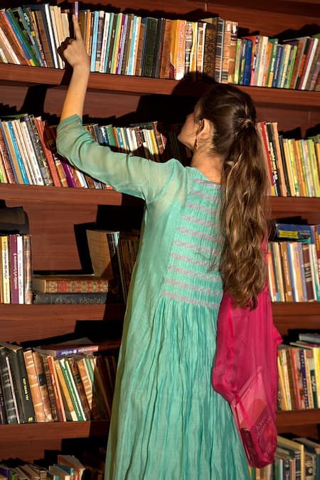 Buy Deep Thee Blue Chanderi Embroidery Round Neck Placket Dress Online at Aza Fashions Buy_Deep Thee_Blue Chanderi Embroidery Round Neck Placket Dress _Online_at_Aza_Fashions