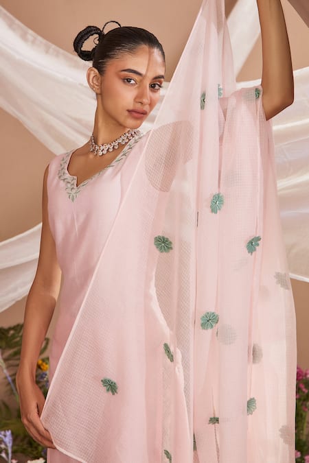 Buy Dohr India Pink Silk, Chanderi, Cotton, Kota Doria Kurta Set With Embellished Dupatta Online at Aza Fashions Buy_Dohr India_Pink Silk, Chanderi, Cotton, Kota Doria Kurta Set With Embellished Dupatta _Online_at_Aza_Fashions