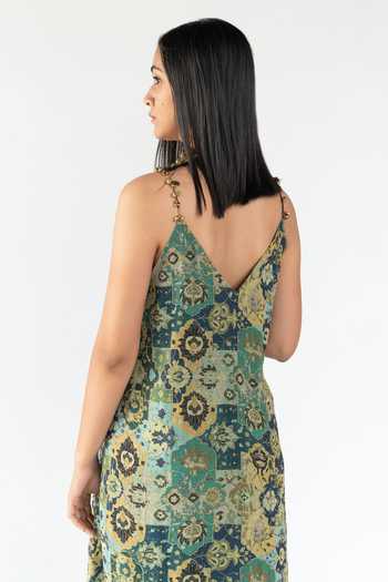Nikita Vishakha_Green Georgette Floral V Neck Diana Printed Dress _at_Aza_Fashions