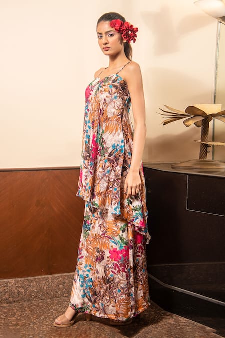 Buy Soniya G Ivory Satin Embroidery Sweetheart Neck Floral Print Tunic And Skirt Set Online at Aza Fashions Buy_Soniya G_Ivory Satin Embroidery Sweetheart Neck Floral Print Tunic And Skirt Set _Online_at_Aza_Fashions