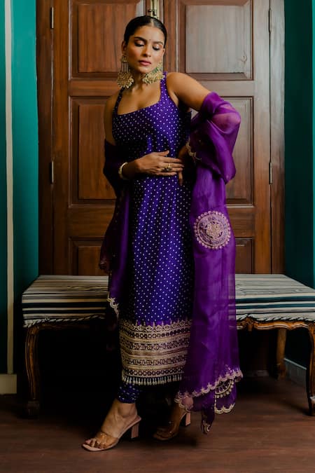 Buy Anjana Bohra Purple Dupatta Organza, Kurta Bandhani Handcrafted Embroidered Border Set Online at Aza Fashions Buy_Anjana Bohra_Purple Dupatta Organza, Kurta Bandhani Handcrafted Embroidered Border Set_Online_at_Aza_Fashions