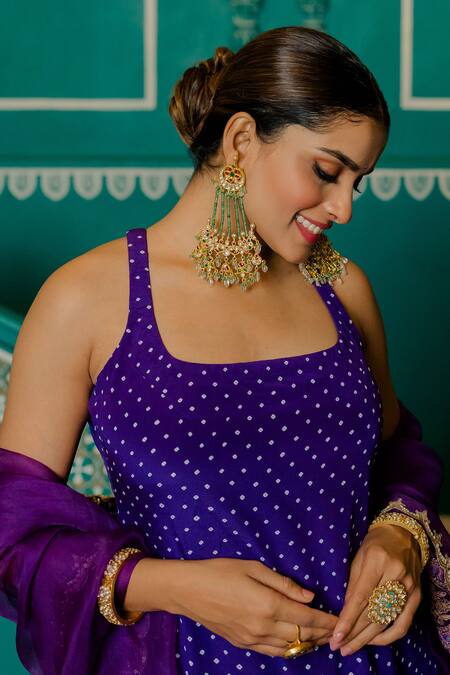 Buy Anjana Bohra Purple Dupatta Organza, Kurta Bandhani Handcrafted Embroidered Border Set Buy_Anjana Bohra_Purple Dupatta Organza, Kurta Bandhani Handcrafted Embroidered Border Set