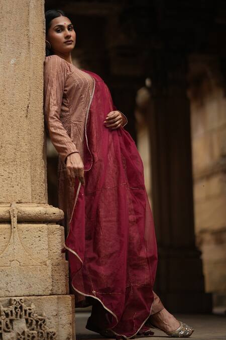 Buy_Sagaa By Vanita_Brown Anarkali  Silk Round With Dupatta _Online_at_Aza_Fashions