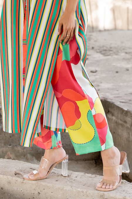 Shop_Pooja-Keyur_Green Cotton Satin Collared Stripe Pattern Shirt Tunic With Pant_Online_at_Aza_Fashions