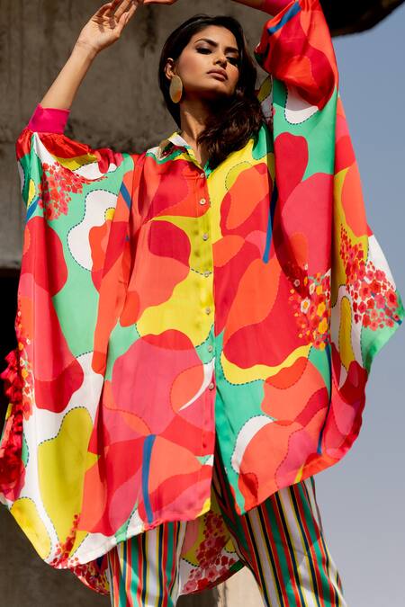 Buy Pooja-Keyur Multi Color , Cotton Embroidery Abstract Print Long Kaftan With Pant Online at Aza Fashions Buy_Pooja-Keyur_Multi Color , Cotton Embroidery Abstract Print Long Kaftan With Pant_Online_at_Aza_Fashions