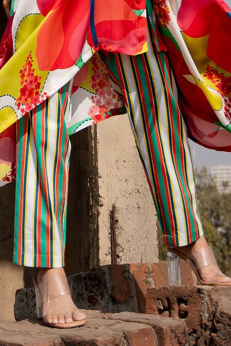 Shop Pooja-Keyur Multi Color , Cotton Embroidery Abstract Print Long Kaftan With Pant Online at Aza Fashions Shop_Pooja-Keyur_Multi Color , Cotton Embroidery Abstract Print Long Kaftan With Pant_Online_at_Aza_Fashions