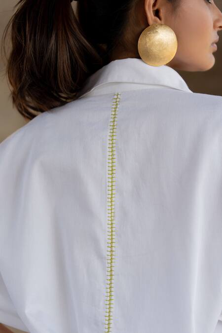 Shop_Pooja-Keyur_White Cotton Satin Tassels, Artistic Abstraction Shirt Kurta And Pant Co-ord Set_Online_at_Aza_Fashions