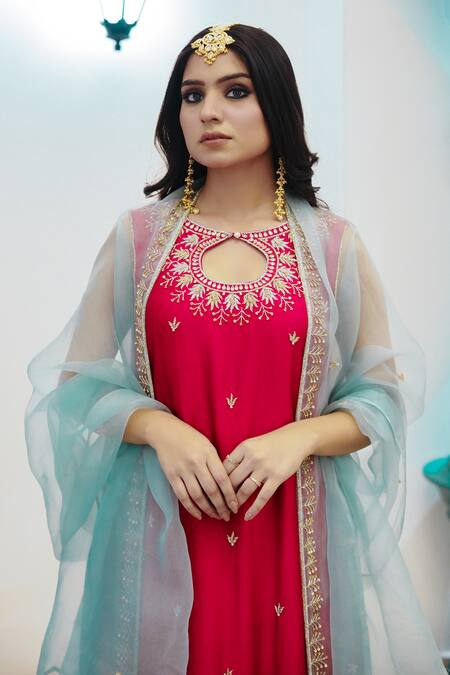 Shop Gul By Aishwarya Magenta Satin Silk Hand Embroidered Cutdana Pakistani Kurta Pant Set Online at Aza Fashions Shop_Gul By Aishwarya_Magenta Satin Silk Hand Embroidered Cutdana Pakistani Kurta Pant Set _Online_at_Aza_Fashions