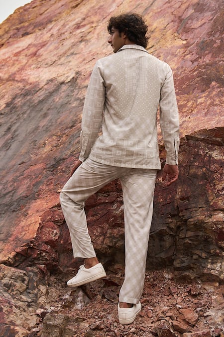 Buy_Dash And Dot_Beige 100% Polyester Moroccan Mosaic Tile Print Pant Set_Online_at_Aza_Fashions