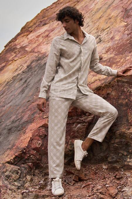 Shop_Dash And Dot_Beige 100% Polyester Moroccan Mosaic Tile Print Pant Set_Online_at_Aza_Fashions