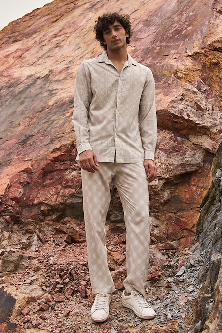 Dash And Dot_Beige 100% Polyester Moroccan Mosaic Tile Print Pant Set_at_Aza_Fashions